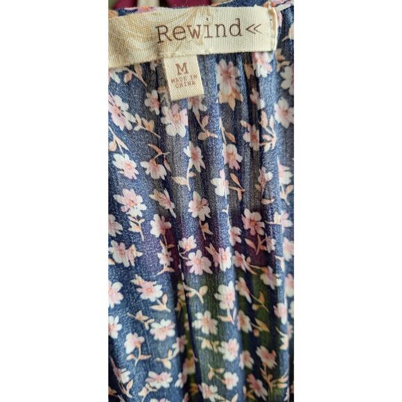 Rewind Tiered Ruffle Flutter Sleeve Cottage Boho Blouse Top Blue Floral M Rayon - Picture 9 of 11